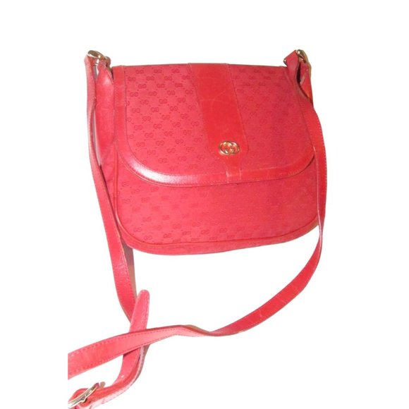 Vintage Gucci Red Micro Guccissima Print Canvas with Red Leather Crossbody - Picture 1 of 16